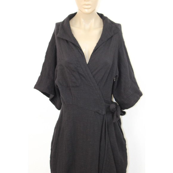 Free People Carefree Days Midi Dress Size M Medium Black Cotton - Picture 2 of 10